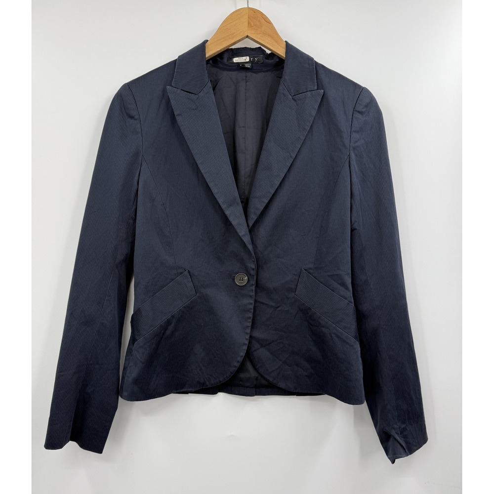 Theory Womens Nana‎ Condition Navy Blue Pinstripe Single Button Blazer Size 8